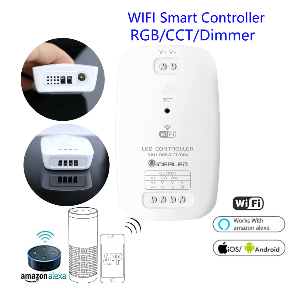 DC9V-24V RGB CCT DIMMER 3 IN 1 30-50 Meters Control Distance WIFI SMART APP LED STRIP LIGHT CONTROLLER WORK WITH AMAZON ECHO ALEXA DC9V-24V RGB CCT DIMMER 3 IN 1 30-50 Meters Control Distance WIFI SMART APP LED STRIP LIGHT CONTROLLER WORK WITH AMAZON ECHO ALEXA